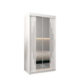 York I Mirrored Sliding Door Wardrobe with Shelves and Hanging Rails in White (H)2000mm (W)1000mm (D)620mm