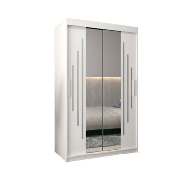 York I Mirrored Sliding Door Wardrobe with Shelves and Hanging Rails in White (H)2000mm (W)1200mm (D)620mm