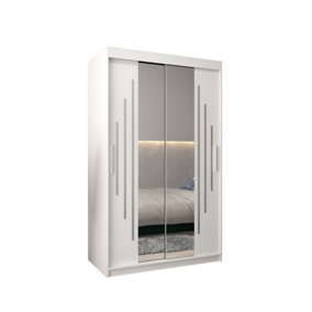 York I Mirrored Sliding Door Wardrobe with Shelves and Hanging Rails in White (H)2000mm (W)1200mm (D)620mm