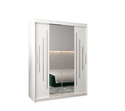 York I Mirrored Sliding Door Wardrobe with Shelves and Hanging Rails in White (H)2000mm (W)1500mm (D)620mm