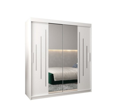 York I Mirrored Sliding Door Wardrobe with Shelves and Hanging Rails in White (H)2000mm (W)1800mm (D)620mm