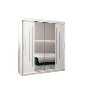 York I Mirrored Sliding Door Wardrobe with Shelves and Hanging Rails in White (H)2000mm (W)1800mm (D)620mm