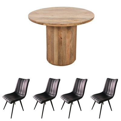 York Natural Solid Mango Wood Round Dining Table Set With 4 Chairs | DIY at B&Q