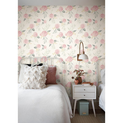 York Premium MK1125 Watercolor Roses Wallpaper, Pink