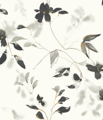 York Premium PSW1103RL Linden Flower Peel & Stick Wallpaper, Black