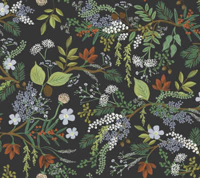 York Premium PSW1198RL Juniper Forest Peel & Stick Wallpaper, Black