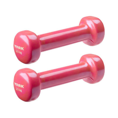 York Vinyl Dipped 2 x 0.5kg Dumbbells in Pink - Perfect for Beginners ...