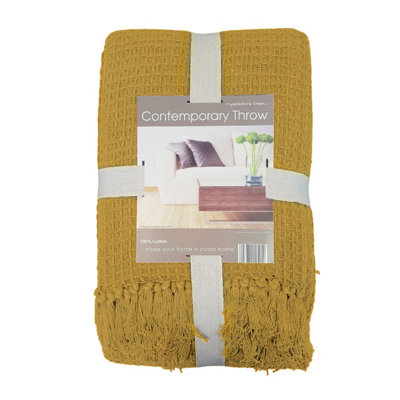 Ochre waffle throw hot sale