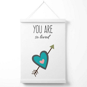 You are So Loved Blue Tribal Quote Poster with Hanger / 33cm / White