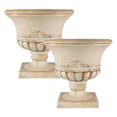 You Garden - Short Urns Sandstone Pair of 18L Planters