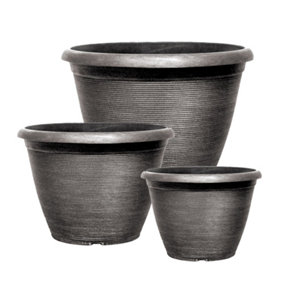YouGarden Helix Silver Planters, Set of Three Plastic Containers for Growing Garden Plants, Flowers, Trees and More