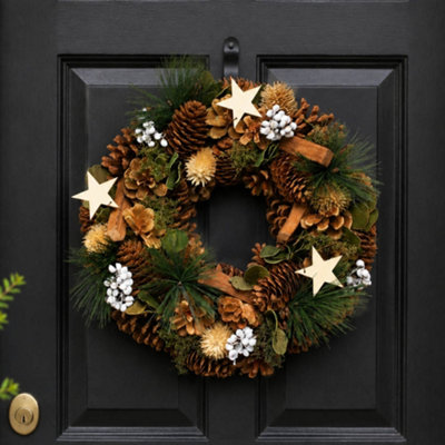 YouGarden Woodland Wreath With Cones and White Berries, 30cm Christmas ...