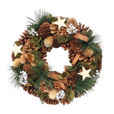 YouGarden Woodland Wreath With Cones and White Berries, 30cm Christmas ...