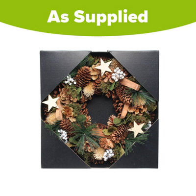 YouGarden Woodland Wreath With Cones and White Berries, 30cm Christmas ...