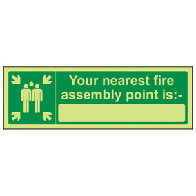 Your Nearest Fire Assembly Point Sign Glow in the Dark 300x100mm (x3)
