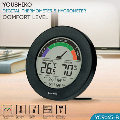 Youshiko Digital Thermometer Hygrometer with Comfort Level Display & Maximum