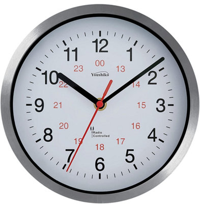 Youshiko Radio Controlled Wall Clock Premium Quality, Silver Bold Classic Design, Easy Read.