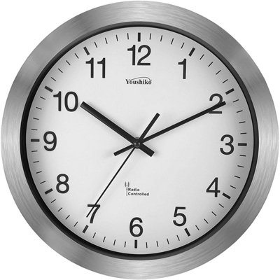 Youshiko Radio Controlled Wall Clock - Premium UK & Ireland Version. Silver Bold Classic Design