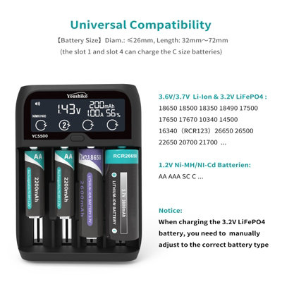 Youshiko YC5500 New UK Version USB Intelligent Smart battery charger NI-MH/CD Li-ion LiFePo4 battery - 3