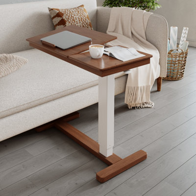YQJJGL Height-Adjustable Overbed Table with Solid wood Tilting Top and ...