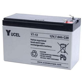 Yuasa Y7-12 Sealed Rechargeable Intruder Alarm Panel Battery - 12V DC 7AH C20
