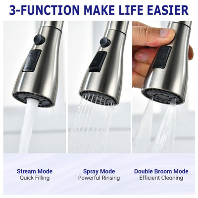 YUHUBY Stainless Steel Pull-Out Kitchen Mixer Tap- Single Handle, 360 ...