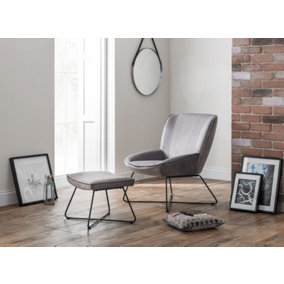 Yuko Velvet Accent Chair Stool - Grey