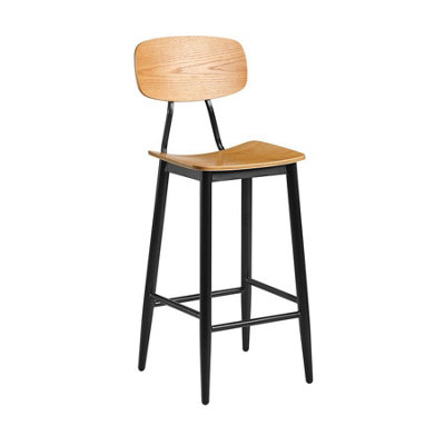 Yuli Bar Stool - Ply Oak & Black Steel Frame | DIY at B&Q