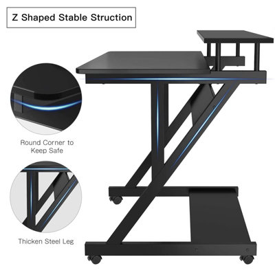 Z Shaped Computer Desk for Small Spaces - Black