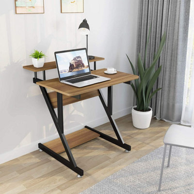 Z Shaped Computer Desk for Small Spaces - Walnut