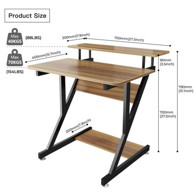 Z Shaped Computer Desk for Small Spaces - Walnut