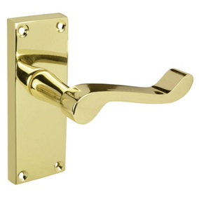 Z06 Brass Victorian Scroll Internal Door Handles, Latch, 120 x 42mm - Handlestore