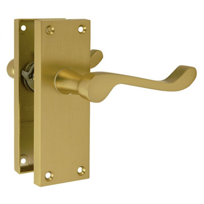 Z06 Satin Brass Victorian Scroll Internal Door Handles, Latch, 120 x 42mm - Handlestore