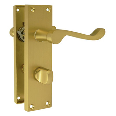 Z08 Satin Brass Victorian Scroll Internal Door Handles, Bathroom, 155 x 42mm - Handlestore