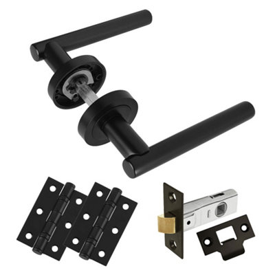 Z14 Black Door Handles T-Bar Lever on Round Rose - Door Pack -63mm - Handlestore