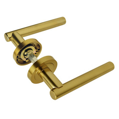 Z14 T-Bar Lever Rose Door Handle, Satin Brass - Handlestore