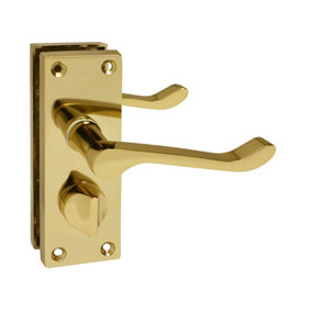 Z206 Brass Victorian Scroll Privacy Internal Door Handles, 120 x 42mm - Handlestore