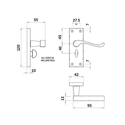 Z206 Brass Victorian Scroll Privacy Internal Door Handles