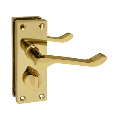 Z206 Brass Victorian Scroll Privacy Internal Door Handles, 120 x 42mm DIY at B&Q