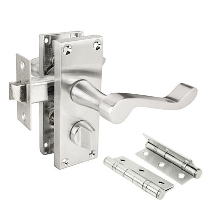 Z206 Privacy Door Handle Packs, Satin Chrome, 75mm Latch & Hinges - Handlestore