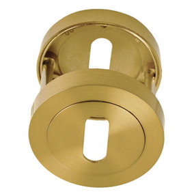 Z702 Satin Brass Escutcheon Set With Threaded Lock Cover and Rose - Handlestore