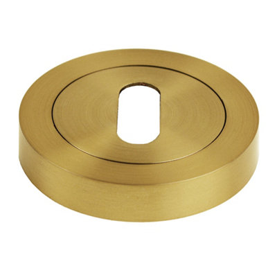 Z702 Satin Brass Escutcheon Set With Threaded Lock Cover and Rose - Handlestore