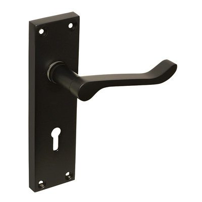 Z705 Budget Victorian Scroll Locking Door Handles, Matt Black - Handlestore