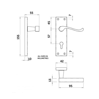 Z705 Budget Victorian Scroll Locking Door Handles, Matt Black - Handlestore