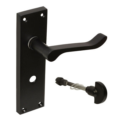 Z708 Budget Victorian Scroll Bathroom Door Handles, Matt Black - Handlestore