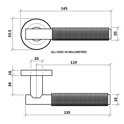 Z720 Knurled Lever Rose Door Handle
