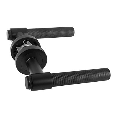 Z721 Knurled Lever Collar Door Handle, Matt Black - Handlestore