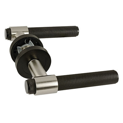 Z721 Knurled Lever Collar Door Handle, Matt Black/Satin Nickel - Handlestore