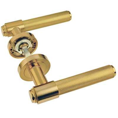 Z721 Knurled Lever Collar Door Handle, Satin Brass - Handlestore