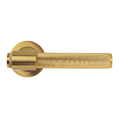 Z721 Knurled Lever Collar Door Handle, Satin Brass - Handlestore